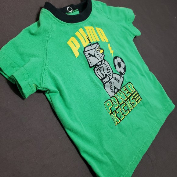 Puma T-shirt Activewear Soccer Power Kicks Robot Size Green 6-9 Months Size - Picture 4 of 5